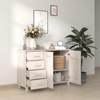 White Solid Pinewood and MDF Sideboard with 4 Drawers and 2 Doors, Modern Storage Cabinet for Dining Room Living Area Hallway Entryway Buffet Console
