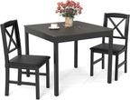 GOFLAME 3-Piece Dining Table Set for 2, Wooden Square Kitchen Table with 2 Upholstered Chairs, Space-Saving Dining Room Furniture Set for Dining Room, Breakfast Nook, Small Space, Grey & Black