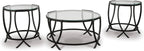 GTU Furniture Contemporary Glass Round 3-Piece Coffee Table Set, Cocktail Table with 2 Matching End Tables, Black Finish for Living Room
