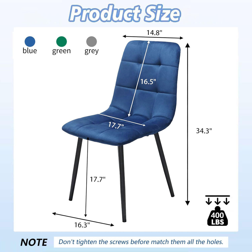 Velvet Dining Chairs Set of 4, Mid Century Upholstered Blue Dining Chairs Tufted Upholstered Kitchen Chairs Set of 4 for Dining Room, Bedroom, Living Room (Blue, Set of 4)