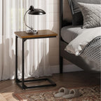 C-Shaped End Table,Small Side Tables for Sofa and Bedside，Sofa Table with Metal Frame for Sofa, Living Room, Bedroom, Office,Brown and Black