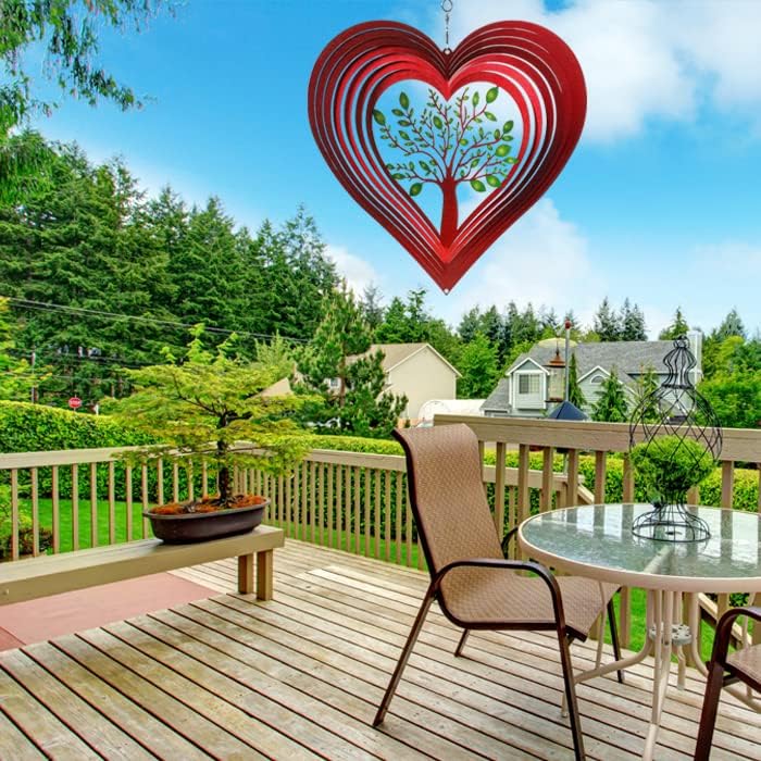 ISEO Heart Wind Spinner for Yard and Garden, Hanging Outdoor Decor, Yard Art, Porch and Patio Decorations, Metal Wind Spinners Outdoor, Weather Resistant, 12”