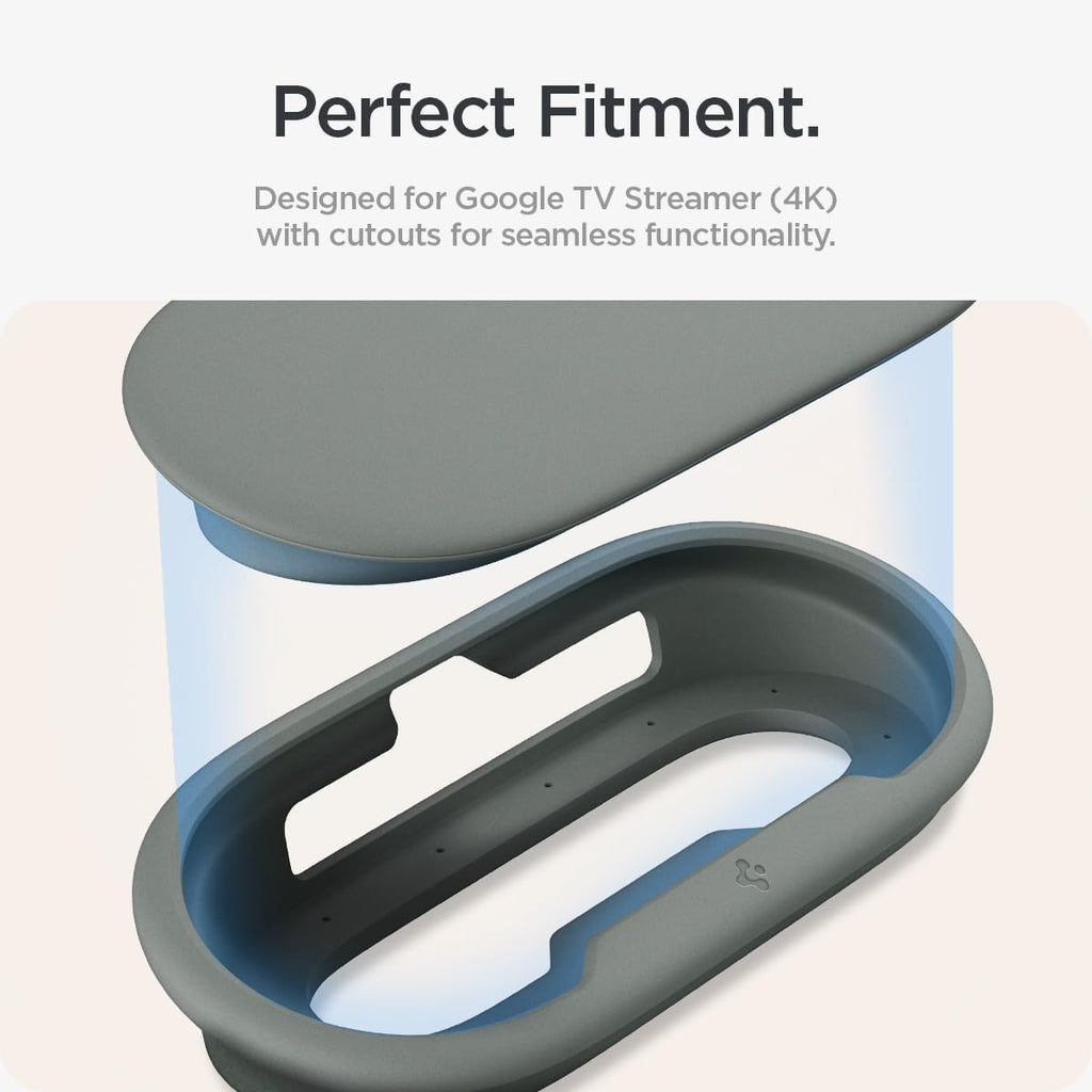 Spigen for Google TV Streamer Case, Drill-Free Mount, Silicone Fit | Wall/TV Hanger, Protection Case with Lanyard - Hazel