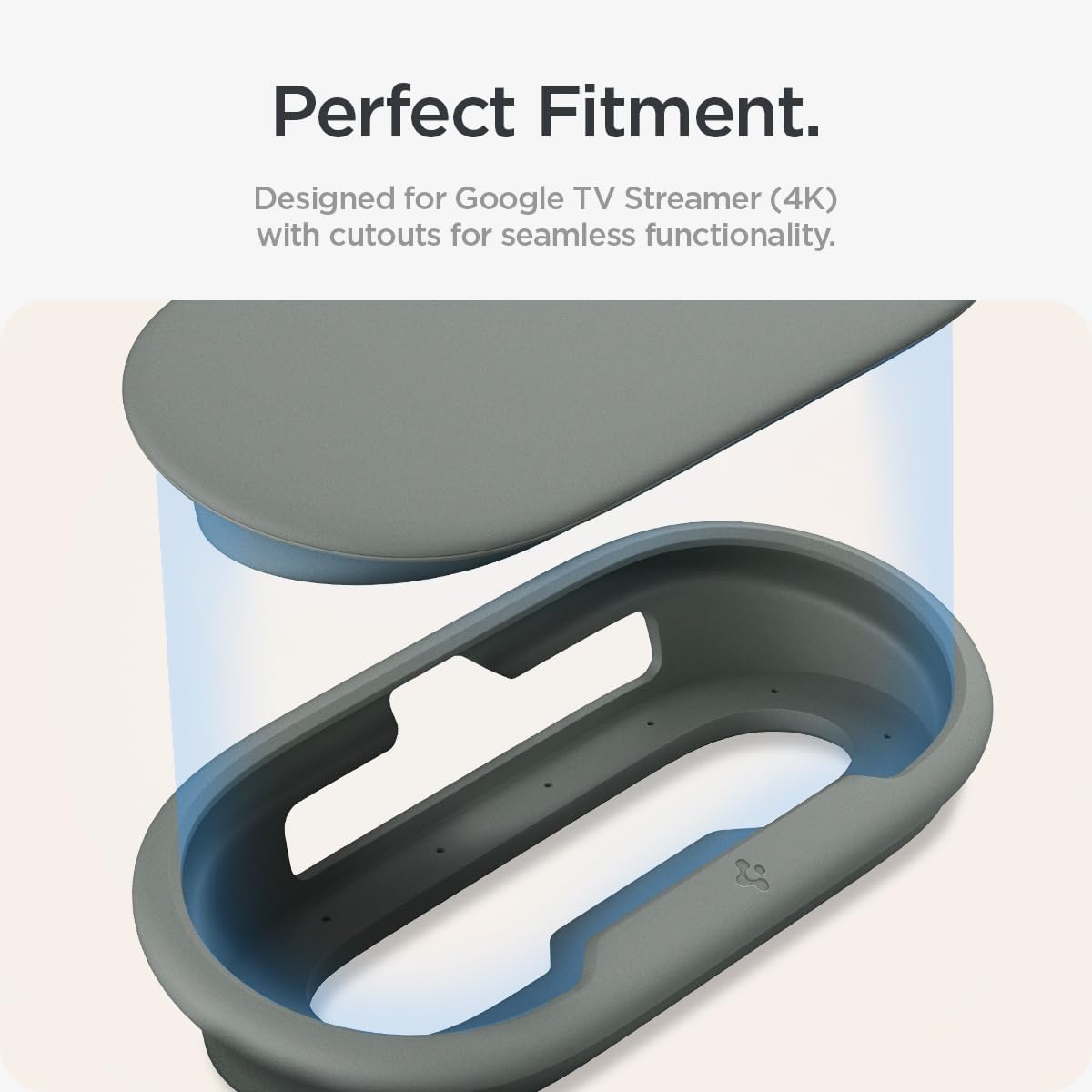 Spigen for Google TV Streamer Case, Drill-Free Mount, Silicone Fit | Wall/TV Hanger, Protection Case with Lanyard - Hazel