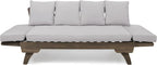 Christopher Knight Home Gary Patio Convertible Couch, Wooden Outdoor Daybed, 3-Seater Acacia Wood Patio Furniture Lounge Sofa for Backyard/Poolside/Garden, Back Pillow+Removable Cushion, Grey
