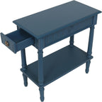 East at Main Handmade Solid Wood Narrow End Table with Drawer, Slim Blue Side Table for Bedroom, Living Room, or Entryway, Farmhouse Accent Furniture with Shelf and Turned Legs
