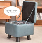 Premium Storage Ottoman Upholstered Square Foot Rest Stool with Sturdy Wood Legs,Thicken Foam Padded Seat Small Cube Storage Chest for Living Room Bedroom (Orange)