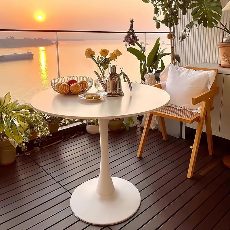 Modern White Round Dining Table 24 inch, White Tulip Round Table for Two People, Mid Century Round Coffee Table for Living Room and Kitchen