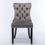 KEIKI Tufted Dining Room Chairs Set of 2, Velvet Kitchen Nailhead Trim Chairs with Solid Wood Legs and Padded Seat, Gray