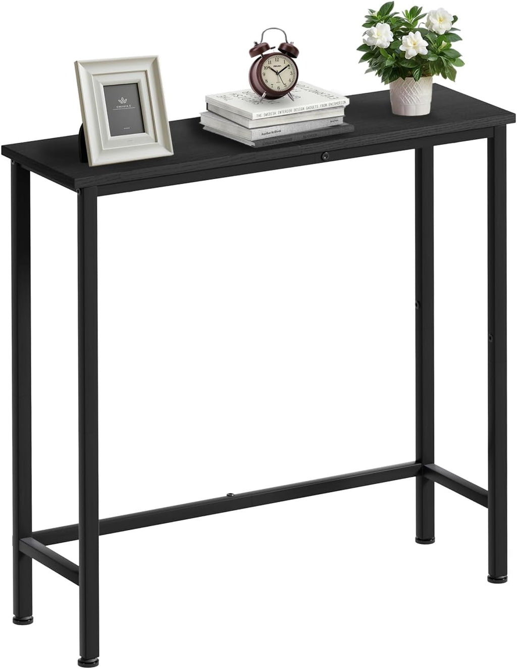 Narrow Console Table, 29.5" Small Entryway Table, Thin Hallway Tables, Slim Sofa Side Tables for Hallway, Living Room, Bedroom, Foyer, Wood-Grained Black