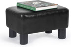 Homebeez 16" Small Footstool PU Leather Ottoman Footrest Modern Home Living Room Bedroom Rectangle Stool with Padded Seat Plastic Legs, Dark