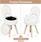 Small Vanity Stool Chair with Storage & Folding Back, Faux Rabbit Fur Soft Padded Seat Ottoman, 4 Solid Wood Legs Anti-Slip Feet, Stool for Vanity Desk for Makeuproom, Bedroom 12.9”x11.8”x27.9”（White）