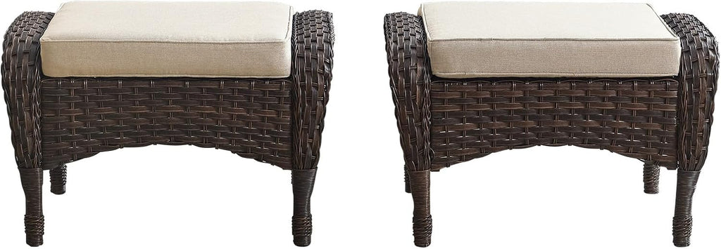 Belord Outdoor Ottomans for Patio Foot Rest - 25 Inch PE Wicker Foot Stool Set of 2 with Removable Cushions for Patio Furniture Sets,All Weather Rattan Ottoman for Balcony Deck Backyard Brown