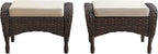 Belord Outdoor Ottomans for Patio Foot Rest - 25 Inch PE Wicker Foot Stool Set of 2 with Removable Cushions for Patio Furniture Sets,All Weather Rattan Ottoman for Balcony Deck Backyard Brown