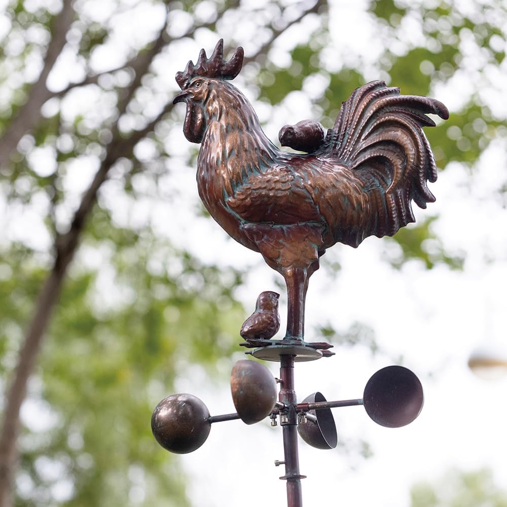 Metal Rooster with Chicks Garden Spinner,79" Large Metal Kinetic Wind Spinner for Outdoor Garden Yard Decor,Antique Copper Chicken Rooster Sculpture Statue Yard Art Wind Spinner for Patio Lawn