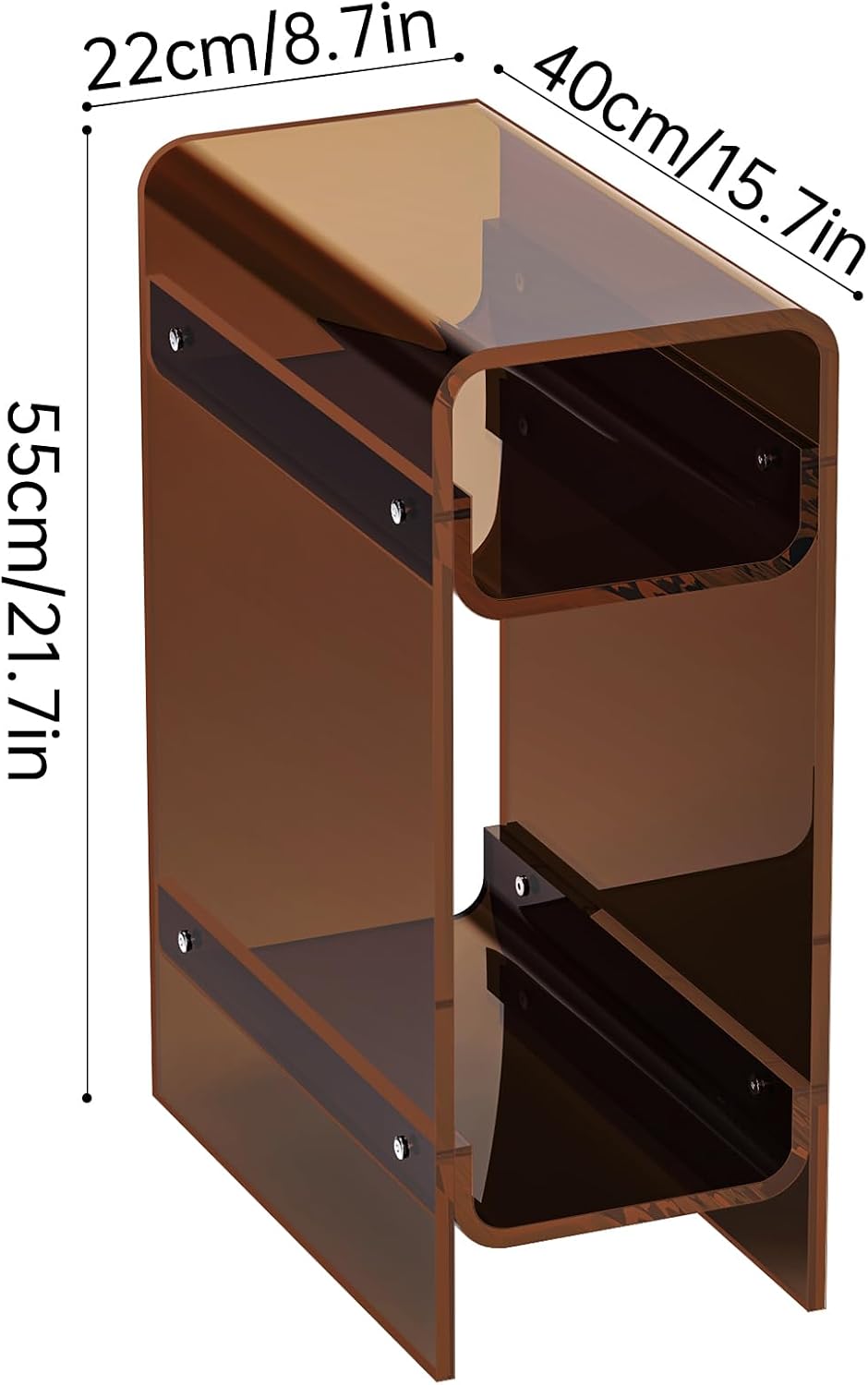 Clear Acrylic Side Table, Narrow Nightstand Bedside Table for Bedroom, Skinny Small End Table (Dark Brown, 8.7'' x 15.7'' x 21.7")