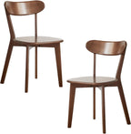 Walnut Dining Chairs Set of 2, Solid Oak Wood | Mid Century Modern, Armless & Curved Back. Heavy Duty 400 LBS, Easy Assembly. for Kitchen, Dining Room & Breakfast Nook