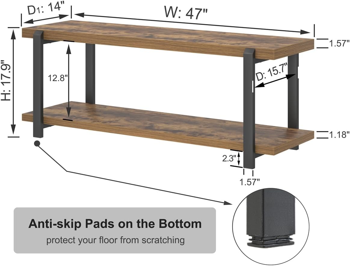 EXCEFUR Entryway Bench, Industrial Shoe Storage Bench for Living Room Bedroom, Rustic Brown