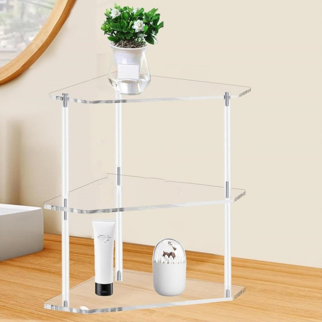 Yosoo Acrylic Corner Table, Small 3 Tier Triangular End Table, Transparent & Stable, Easy to Install, Suitable for Living Room, Bedroom, Study Arrangement