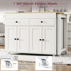 ZOEDO K&K 74.5 Inch Kitchen Island with Extendable Dining Table, Rolling Kitchen Island on Wheels with Spice Rack and 2 Drawers, 4 Door Cabinet, for Kitchen, Dining Room, White (One Package)