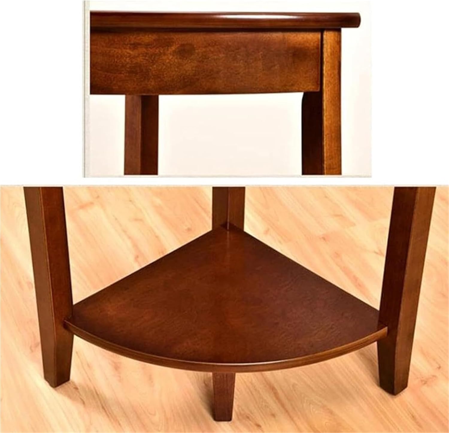 Home Furnishing Corner Tables Compact Triangle Solid Wood Side Table Corner Shelf Unit with 2 Shelves Sofa Accent Table for Small Space Little Corner(Brown)