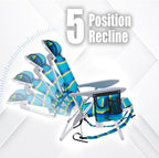 Portable Recliners Chair for Adults, Outdoor Camping Chair Lay Flat Folding Backpack Reclining Chair with 5 Positions, Headrest, Zipper Pouch, Cup Holder, NEW Srtiped