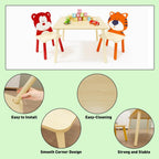 3 Pieces Kids Table and Chairs Set- Wooden Toddler Activity Table and 2 Chair Set with Bear and Tiger Chairs, Play Drawing Table for Daycare Classroom Nursery Home, Natural