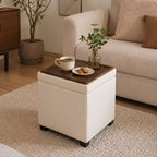 15 inch Square Storage Ottoman with Tray Lid,Modern Tufted Fabric Cube Coffee Table with Storage,Upholstered Ottoman with Removable Top for Living Room, Bedroom