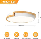 Dimmable Wood LED Flush Mount Ceiling Lights, 5CCT 2700K-6000K White Hallway Lighting Fixtures, Minimalist Round Ceiling Lamp for Bedroom Laundry Room Kitchen Entryway Bathroom 11.8in