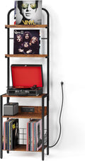 Record Player Stand with Power Outlet, Turntable Stand with 2-Tier Vinyl Record Storage, Record Player Table Up to 200 Albums, End Table for Vinyl Record Holder for Living Room