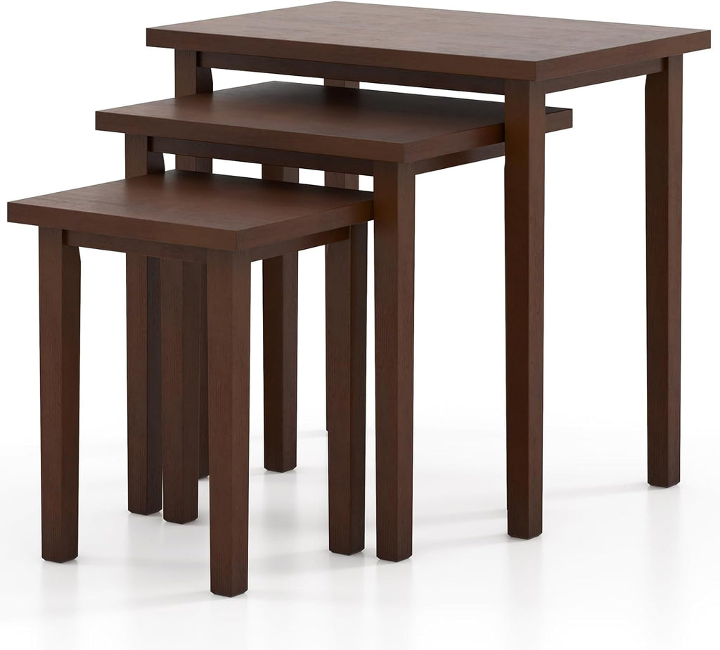 Giantex Nesting Tables Set of 3, Farmhouse Stacking Side Table with Rubber Legs, Wooden Rectangle Accent End Table, Nesting Coffee Tables for Living Room Bedroom (Walnut)