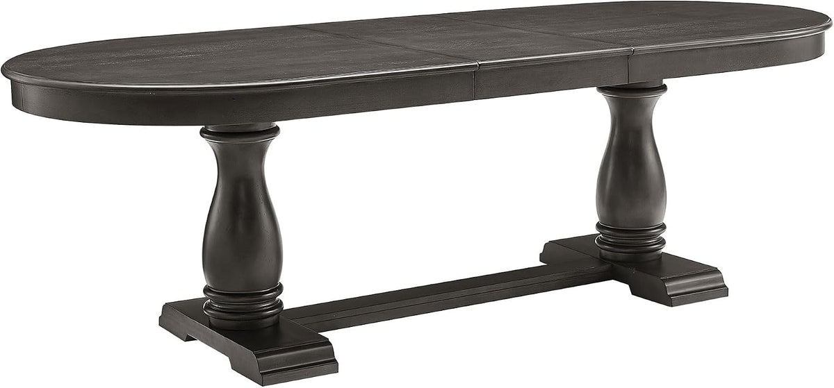 Mid-Century Modern Wooden Dining Table Extendable Oval Dining Table with 18" Leaf and Heavy Duty Column Legs, 76-inch Oversized Oval Wood Diningtable