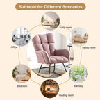 Rocking Chair Nursery, Teddy Upholstered Glider Rocker with High Backrest, Reading Chair Modern Rocking Accent Chairs Glider Recliner for Living Room, Nursery, Bedroom,Pink