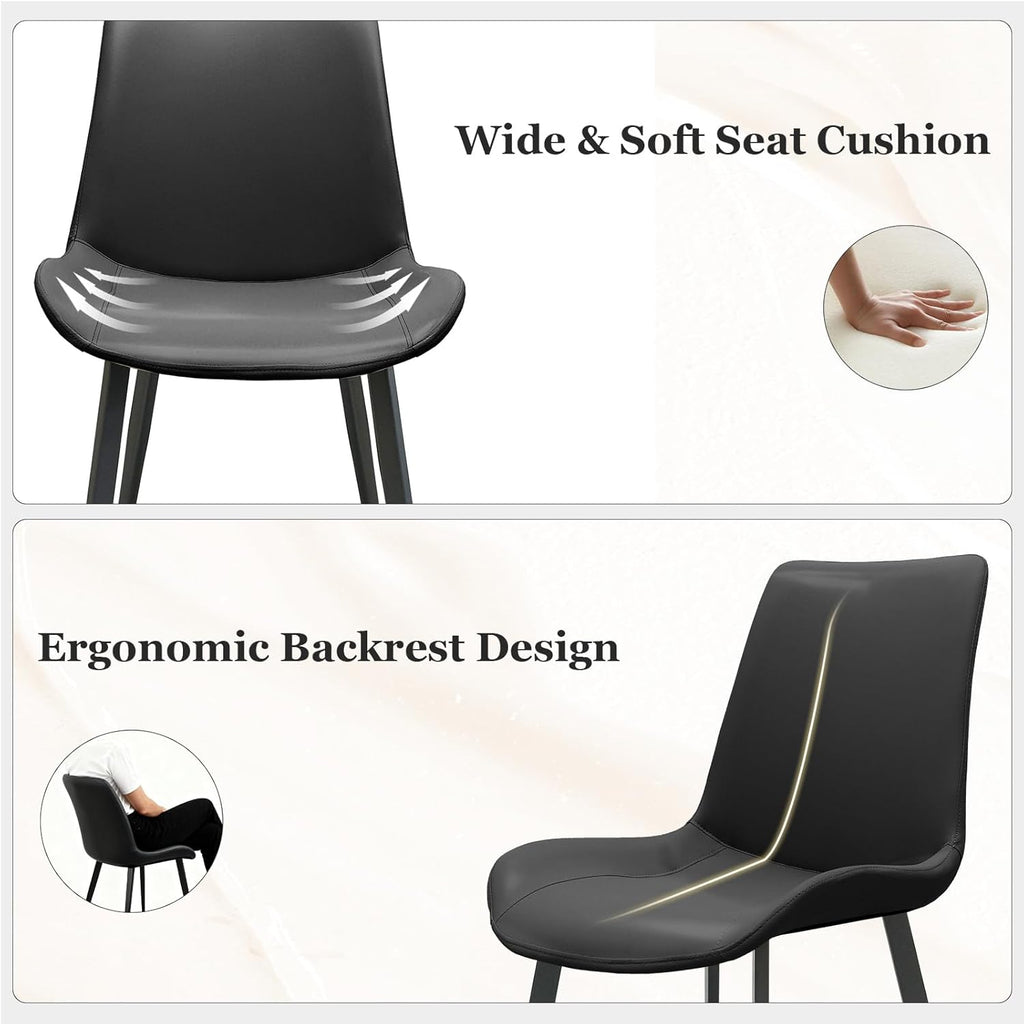Modern Dining Chairs Set of 6, PU Leather Dining Room Chairs, Upholstered Kitchen Chairs with Ergonomic Backrest & Sturdy Metal Legs, Perfect for Dining Room, Living Room, Black