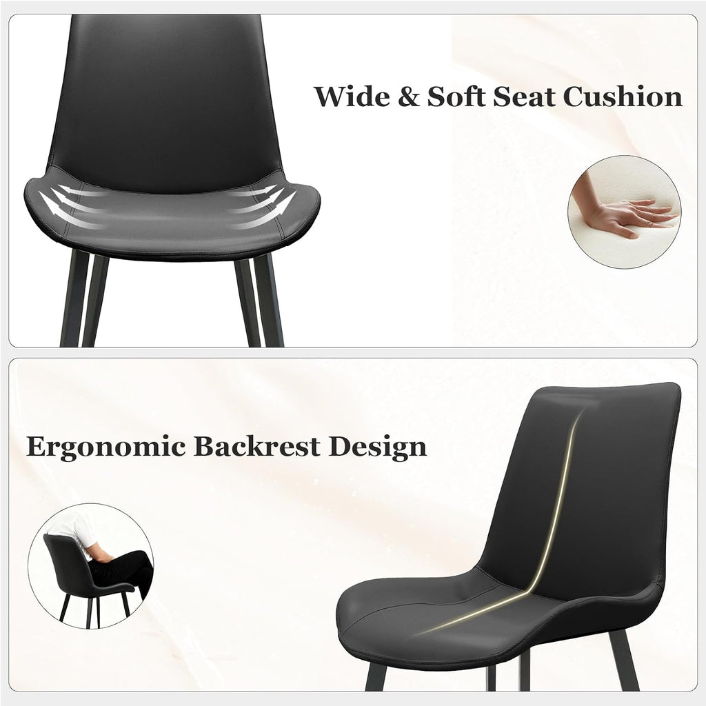 Black Dining Chairs Set of 4, PU Leather Dining Room Chairs, Upholstered Kitchen Chairs with Ergonomic Backrest & Sturdy Metal Legs, Perfect for Dining Room, Living Room, Black