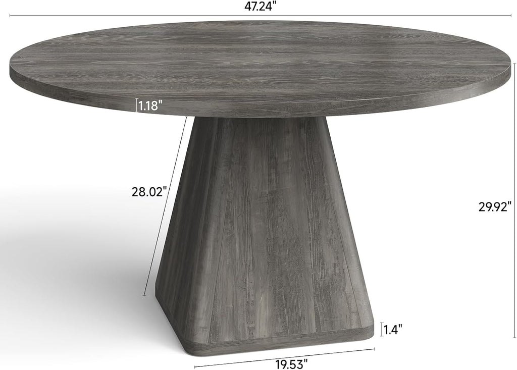 ONBRILL 47 Inch Round Dining Table for 4-6,Square Pedestal Base,Grey | Circle Kitchen Table with Thickened Tabletop, Modern Dining Room Tables, Dinner Tables for Kitchen Small Space (Table Only)