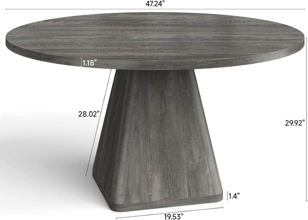 ONBRILL 47 Inch Round Dining Table for 4-6,Square Pedestal Base,Grey | Circle Kitchen Table with Thickened Tabletop, Modern Dining Room Tables, Dinner Tables for Kitchen Small Space (Table Only)