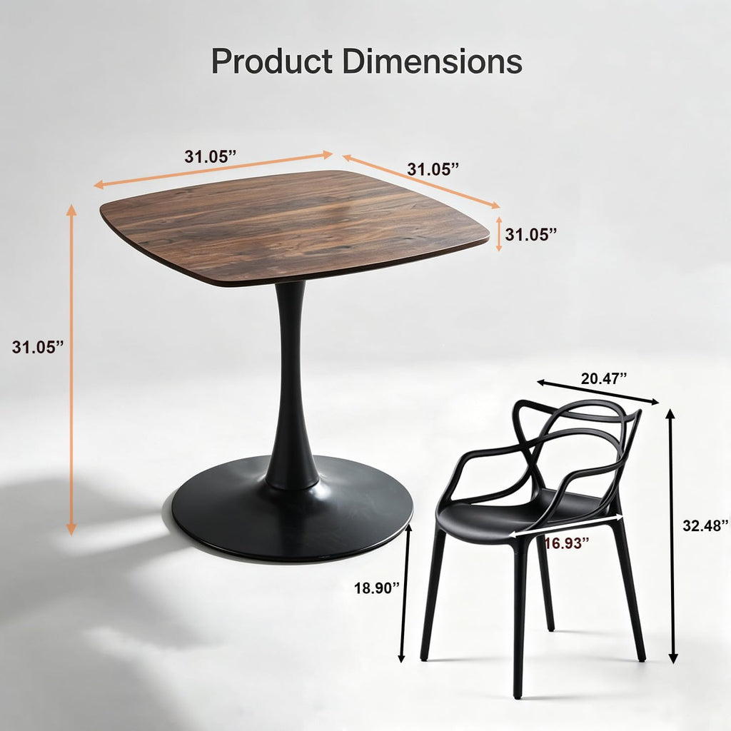 Table with 4 Chairs for Small Spaces, Pedestal Base Table | Easy Maintenance，UV Protection，Single-pedestal square dining table，Stackable for Easy Storage