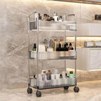 Sooyee Clear 3-Tier Plastic Rolling Utility Cart with Wheels, Multi-Functional Storage Trolley for Office, Living Room, Kitchen, Movable Storage Organizer with Wheels