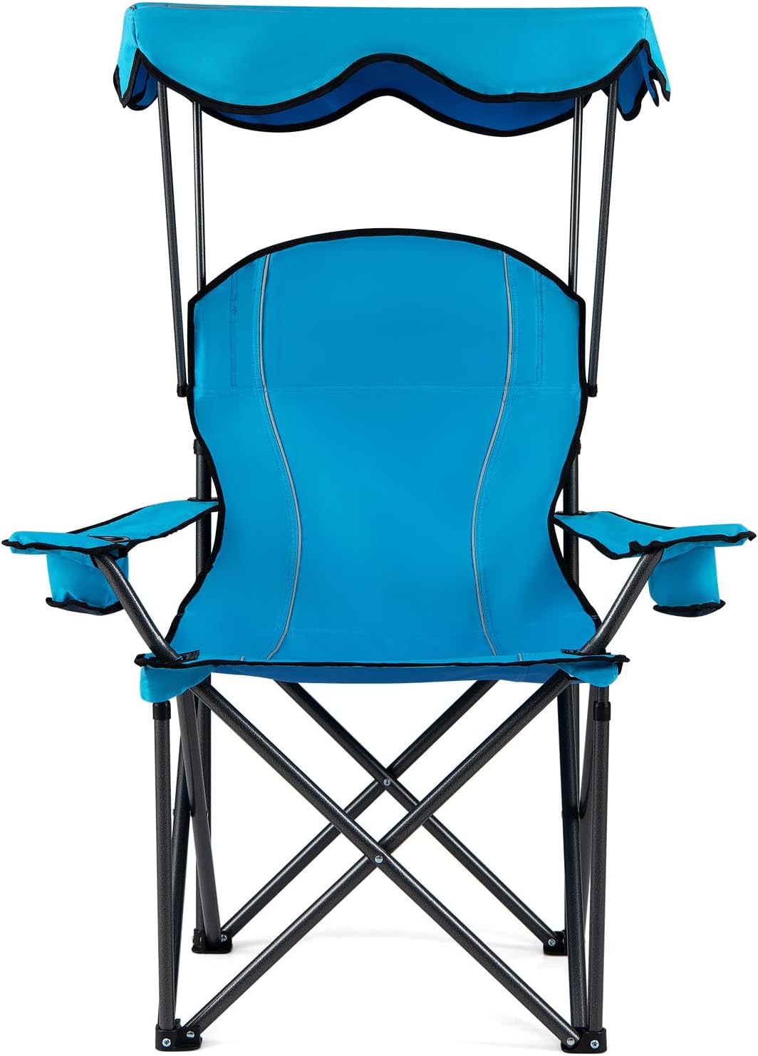 Goplus Camping Chair with Canopy Shade, Folding Lawn Chair with Umbrella Cup Holder & Carry Bag, Portable Sunshade Chair for Adults for Beach Outdoor Travel Hiking Fishing (Light Blue)