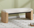 Shunzhi Modern Upholstered Entryway Bench for Bedroom 49” End of Bed Bench with Natural Wood Leg Window Ottoman Bench for Living Room/Bedroom/Hallway/Indoor, White Chenille