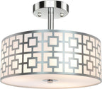DLLT Flush Mount Ceiling Light: Modern 3-Light Brushed Nickel Kitchen Light Fixture - Drum Lighting Fixture for Dining Room - Silver Bedroom Ceiling Lamp with Double Shade