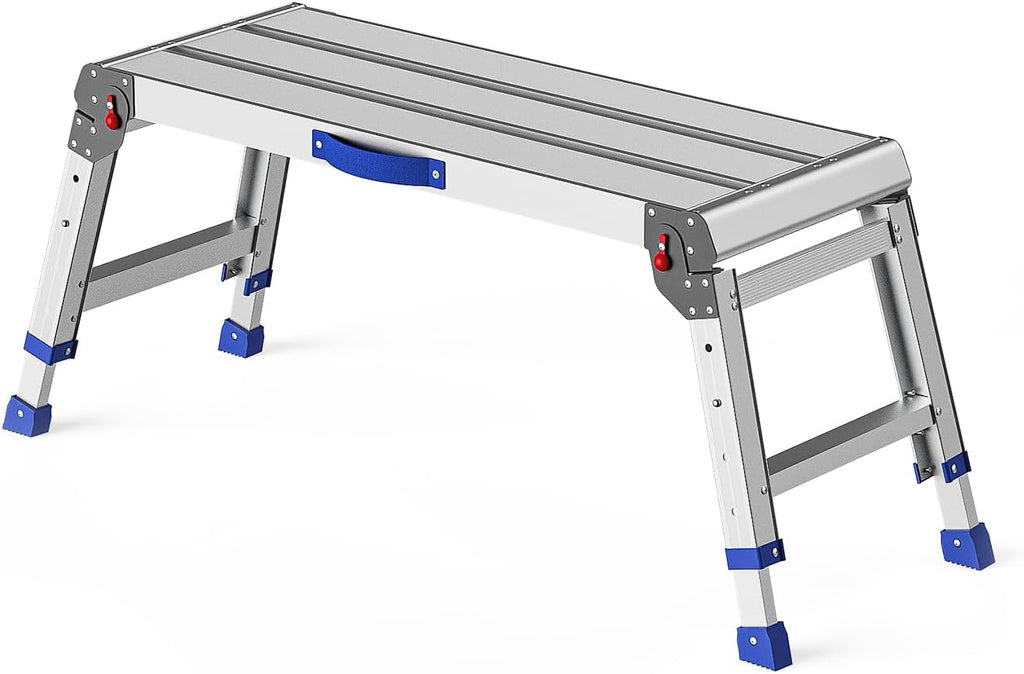 Loyoda Folding Work Platform for Adults, Portable Aluminum Step Stool 800lb | 14"-19.5" Adjustable Height, 12" x 31.5" Wide Platform for Garage, Painting, Reach High Shelves, Gardening, Car Wash