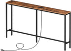 MAHANCRIS 55.1 Skinny Console Table with Power Outlets, 5.9" Slim Sofa Table Behind Couch, Long Entryway Tables, Narrow Sofa Hallway Table, Living Room CTHR145E01
