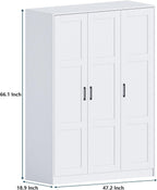 Fenghua Lizhi 3 Doors Wooden Wardrobe Closet Armoire, White Storage Cabinet for Hanging Clothes, Bedroom Large Capacity Freestanding Armoire,Wood Wardrobe Combination with Shelves