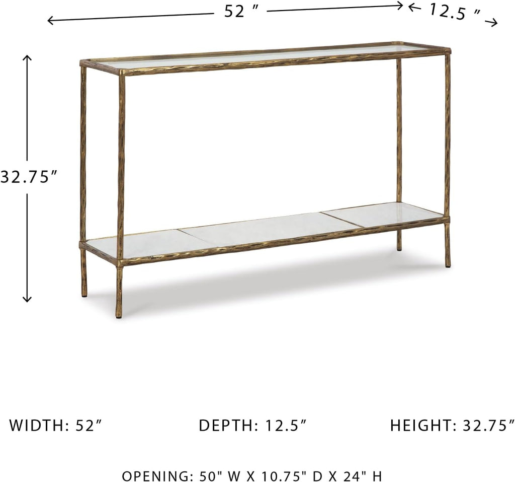 Signature Design by Ashley 52" Glass & Marble Narrow Console Sofa Table | Mid-century modern entryway accent, Glass & genuine marble shelves, Antiqued brass frame, Ryandale Series