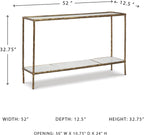 Signature Design by Ashley 52" Glass & Marble Narrow Console Sofa Table | Mid-century modern entryway accent, Glass & genuine marble shelves, Antiqued brass frame, Ryandale Series