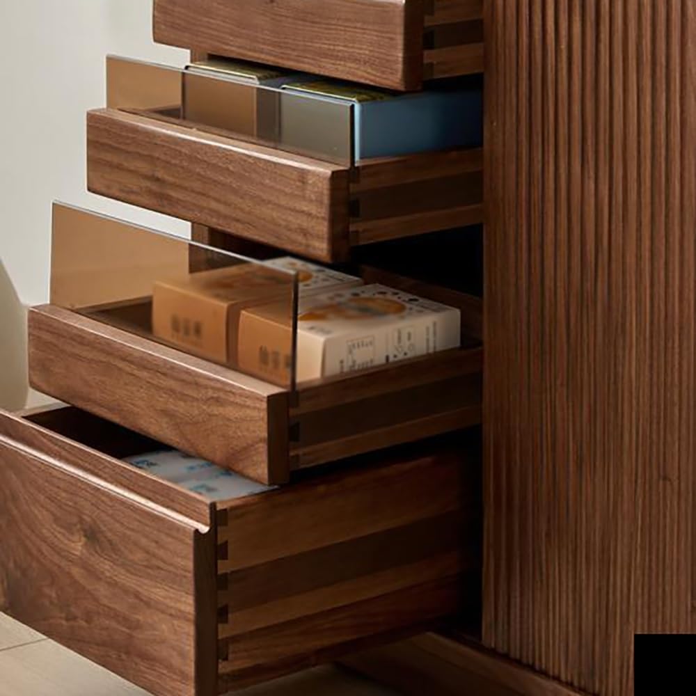 ENGENDER Couch Side Table 78x41x69cm Walnut Home Sofa Side Cabinet, Living Room Movable Tea Set Storage Display Table Narrow End