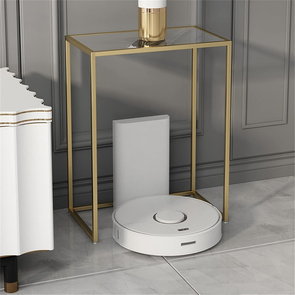 Tall Telephone Stand, Slim Side Table Narrow End Table Rectangular Glass Coffee Table Waterproof Storage Tables for Living Room, Office and Hallway，White 50 * 40 * 65cm