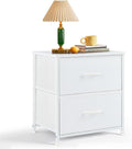 Nightstand Small 2 Drawer Dresser End Table Bedside Furniture | Wooden Top Fabric Bins for Bedroom, Closet, Entryway, Dorm, 11.8" D x 18" W x 20", White